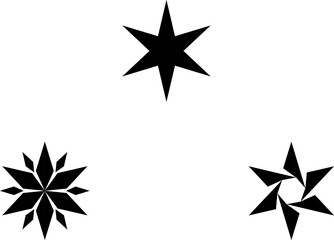 Star Sparkles sign symbol icon set. Black silhouette shape. Hand drawing doodle image. Cute shape collection. Christmas decoration element. Flat design. White background