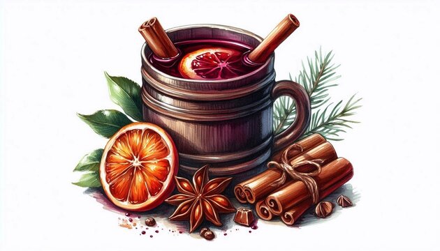 recommend clip art: Watercolor illustration of mulled wine isolated on white background