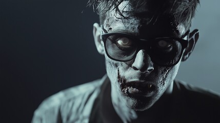 Zombie man. Post-apocalyptic makeup. Horror. Holiday. Traditions.