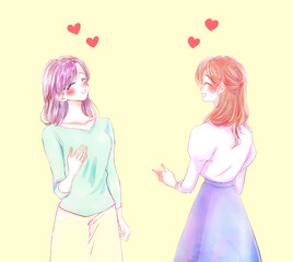 女性が夢中な何かで盛り上がっている