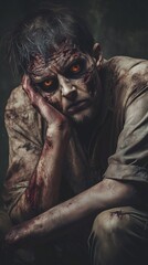 Zombie man. Post-apocalyptic makeup. Horror. Holiday. Traditions.