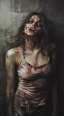 Zombie woman. Post-apocalyptic makeup. Horror. Holiday. Traditions.