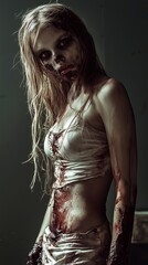 Zombie woman. Post-apocalyptic makeup. Horror. Holiday. Traditions.