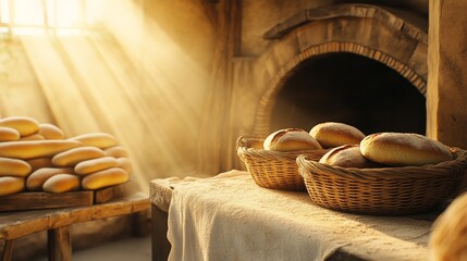 Fototapeta premium Traditional bakery with freshly baked bread, pastries, and pies in window