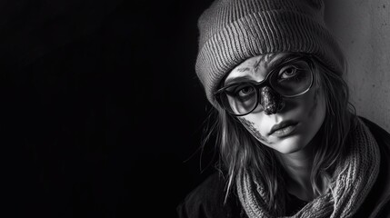 Zombie woman. Post-apocalyptic makeup. Horror. Holiday. Traditions.