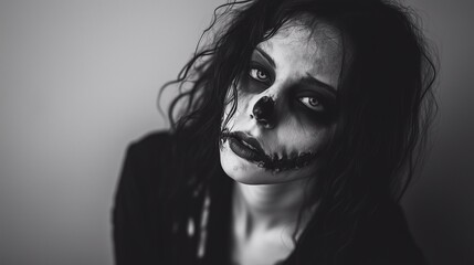 Zombie woman. Post-apocalyptic makeup. Horror. Holiday. Traditions.