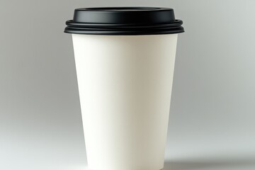 Blank White Disposable Coffee Cup on neutral coloured background with Copy Space for Mockup Design
