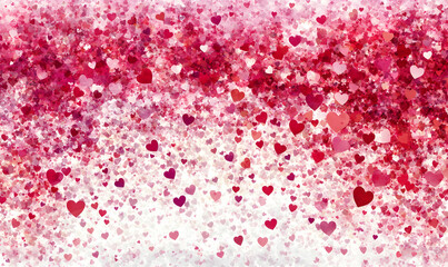 Fototapeta premium Romantic Valentine's Day background featuring a shower of pink and red hearts. Perfect for cards, invitations, or digital designs.