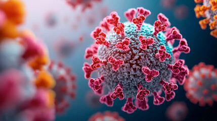 Visual representation of the coronavirus, showcasing its intricate structure and explosive characteristics in a dynamic scientific illustration