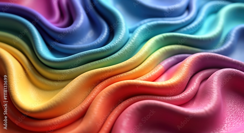 Poster rainbow wavy satin texture background. abstract vibrant colors flow smoothly. wavy lines create dyna