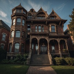 Obraz premium A grand Victorian mansion with ornate details.