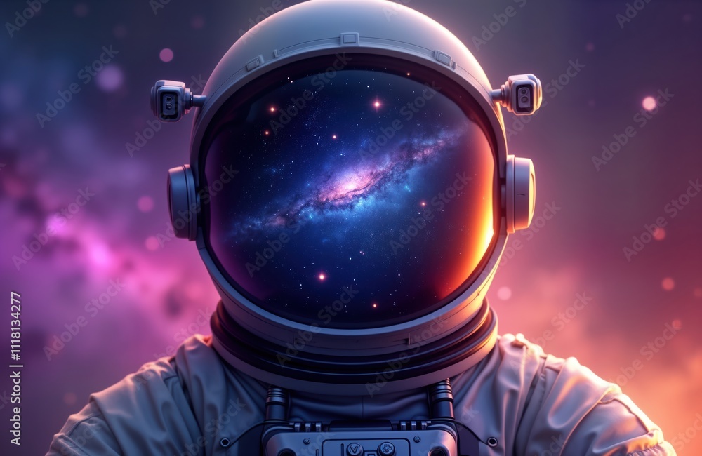 Aufkleber astronaut in spacesuit stares at nebula, galaxy. cosmic view reflected in helmet. universe, stars su