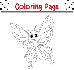 Cute Butterfly coloring page for kids. Black and white Moth coloring book page.