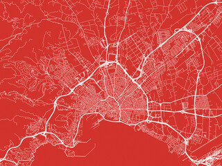 Fototapeta premium Christmas Map of Palma de Mallorca, Spain in Snowy White on Festive Red Background.