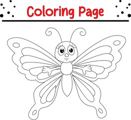 Cute Butterfly coloring page for kids. Black and white Moth coloring book page.