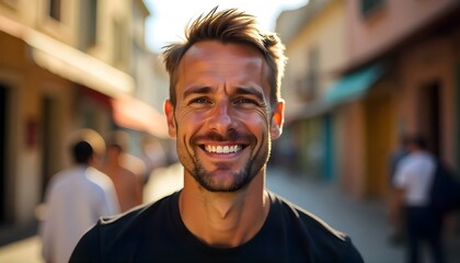 Obraz premium Close up of a smiling Caucasian man in an urban area