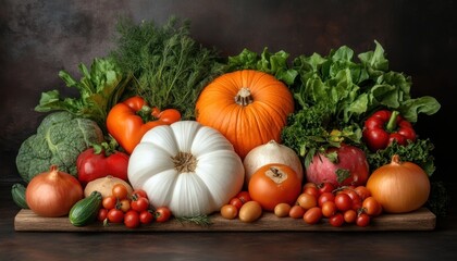 Inspiring Seasonal Vegetable Displays Creative Textures and Vibrant Arrangements Concept Photography Showcasing Autumn Harvest Abundance with Pumpkins, Peppers, and More Discover unique seasonal