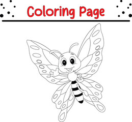 Cute and happy Butterfly coloring page for kids. Black and white Moth coloring book page.