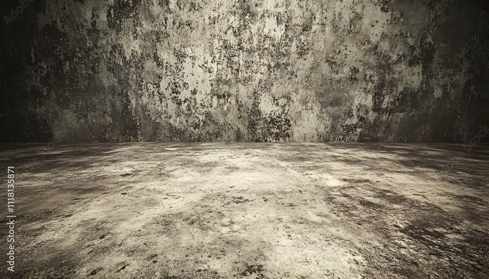 Poster grungy textured background featuring a distressed concrete wall and floor. ideal for adding a vintag