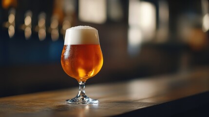 Amber Beer. Glass of fresh and cold beer. Pouring craft beer. Shallow depth of field