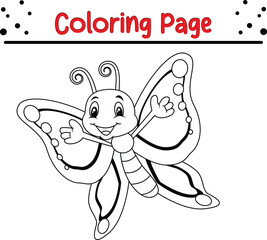Cute Butterfly coloring page for kids. Black and white Moth coloring book page.