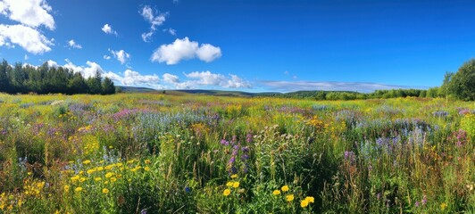 Fototapeta premium Vibrant Wildflower Meadow Under a Summer Sky