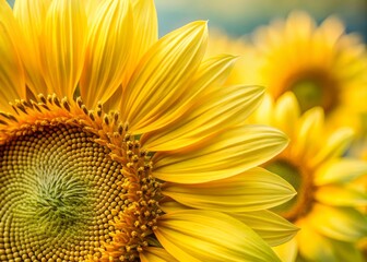 Naklejka premium Close-Up of Beautiful Sunflower Petals in Soft Yellow Tones, Ideal for Nature and Floral-Themed Projects, Creating a Warm and Inviting Atmosphere for Creative Backgrounds