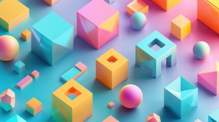 Obraz premium Colorful 3D geometric shapes arranged in a vibrant, abstract layout.