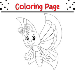 Cute Butterfly coloring page for kids. Black and white Moth coloring book page.