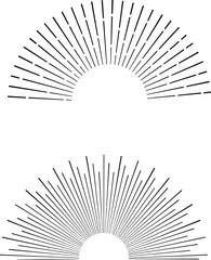 Hand drawn mystical Sun in line art. Sunburst, light rays, spiritual symbol celestial space. Magic talisman, antique style, boho, tattoo, emblem, logo. Vector illustration isolated on white background