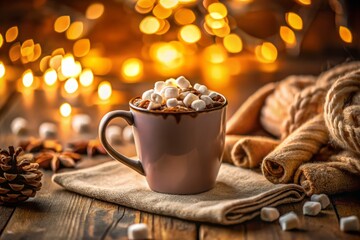 Obraz premium Cozy Hot Chocolate Scene with Melting Marshmallows in a Relaxed Atmosphere, Evoking Warmth and Comfort for Stock Photography