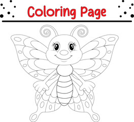 Cute Butterfly coloring page for kids. Black and white Moth coloring book page.