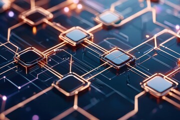 Abstract representation of a decentralized finance ecosystem, multiple blockchain networks interacting