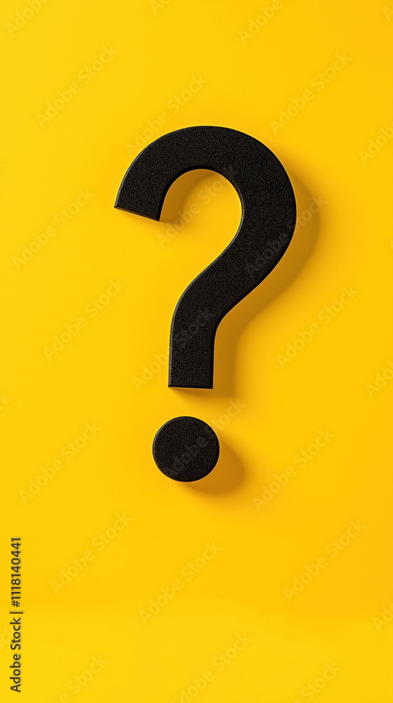 Poster black question mark on bright yellow background. simple, modern design. business concept for finding