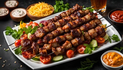 Delicious Grilled Skewers with a Side of Vegetables