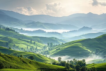 Naklejka premium Beautiful shot of the amazing landscapes under the blue sky in summer