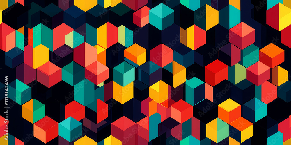 Poster a colorful image of blocks in various colors and sizes. the blocks are arranged in a way that create