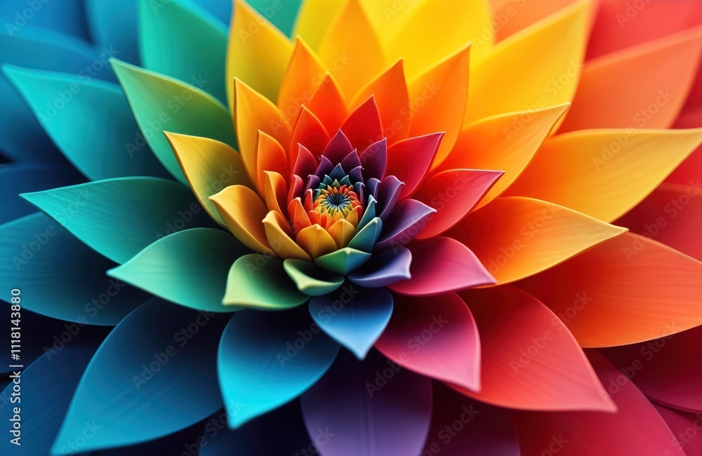 Poster colorful abstract flower design with vibrant hues. intricate spiral pattern creates optical illusion
