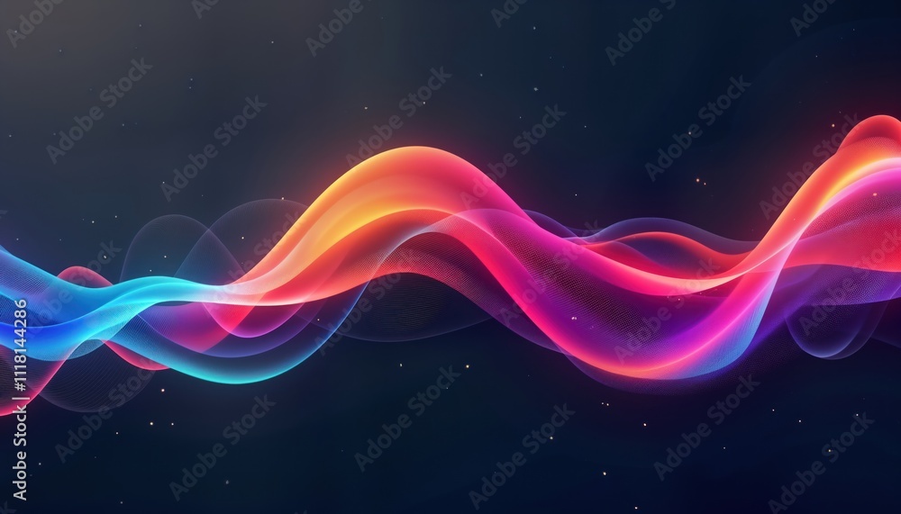 Aufkleber Abstract design with colorful glowing waves. Dynamic lines blend vibrant colors. Modern, futuristic visual representation. Smooth flowing shapes create sense of movement, energy. Digital aesthetic