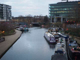 Boats on regent's canal in London, United Kingdom