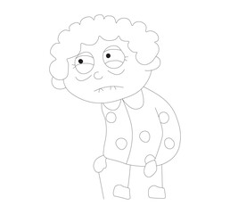 character of An old woman or old man with a stooped waist a pk dress, is walking to the left and looking  around.