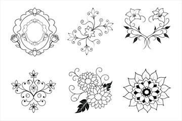 a-black-and-white-floral-coloring-page-featuring dynamic silhouette Illustrations