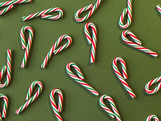 Candy Cane, Christmas candy flat lay background for holidays