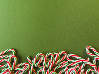 Candy Cane, Christmas candy flat lay background for holidays