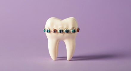 Model of Teeth with Orthodontic Braces Isolated on a Pastel Purple Background Created with Generative AI
