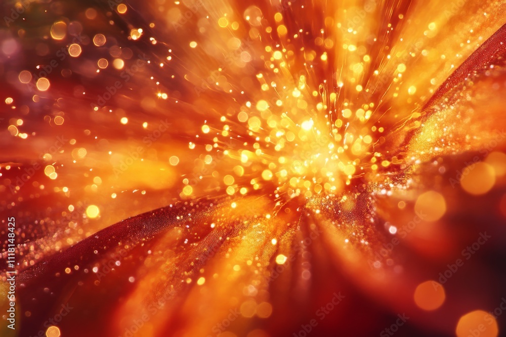 Aufkleber this image captures a stunning burst of orange and gold particles, creating a vibrant abstract repre