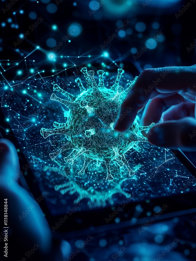 Poster digital interaction with a virus model on a tablet screen