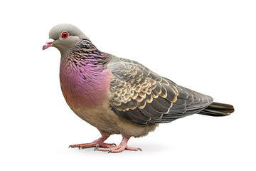 Obraz premium A plump pigeon with a pinkish breast stands tall against a clean white background. bird.