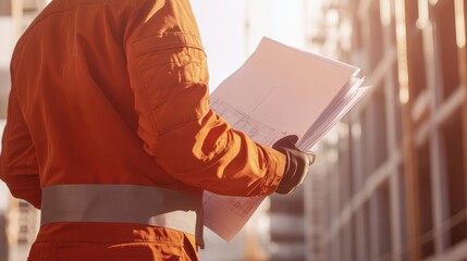 Construction Worker Holding Blueprints