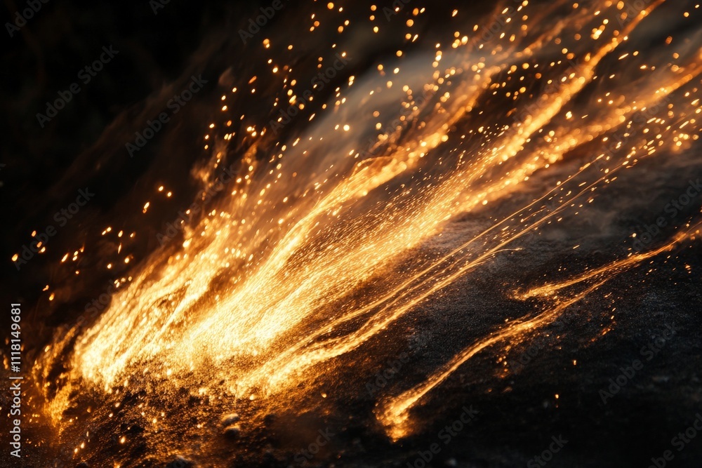 Aufkleber this image captures fiery sparks emanating from a dark surface, creating a dynamic sense of movement